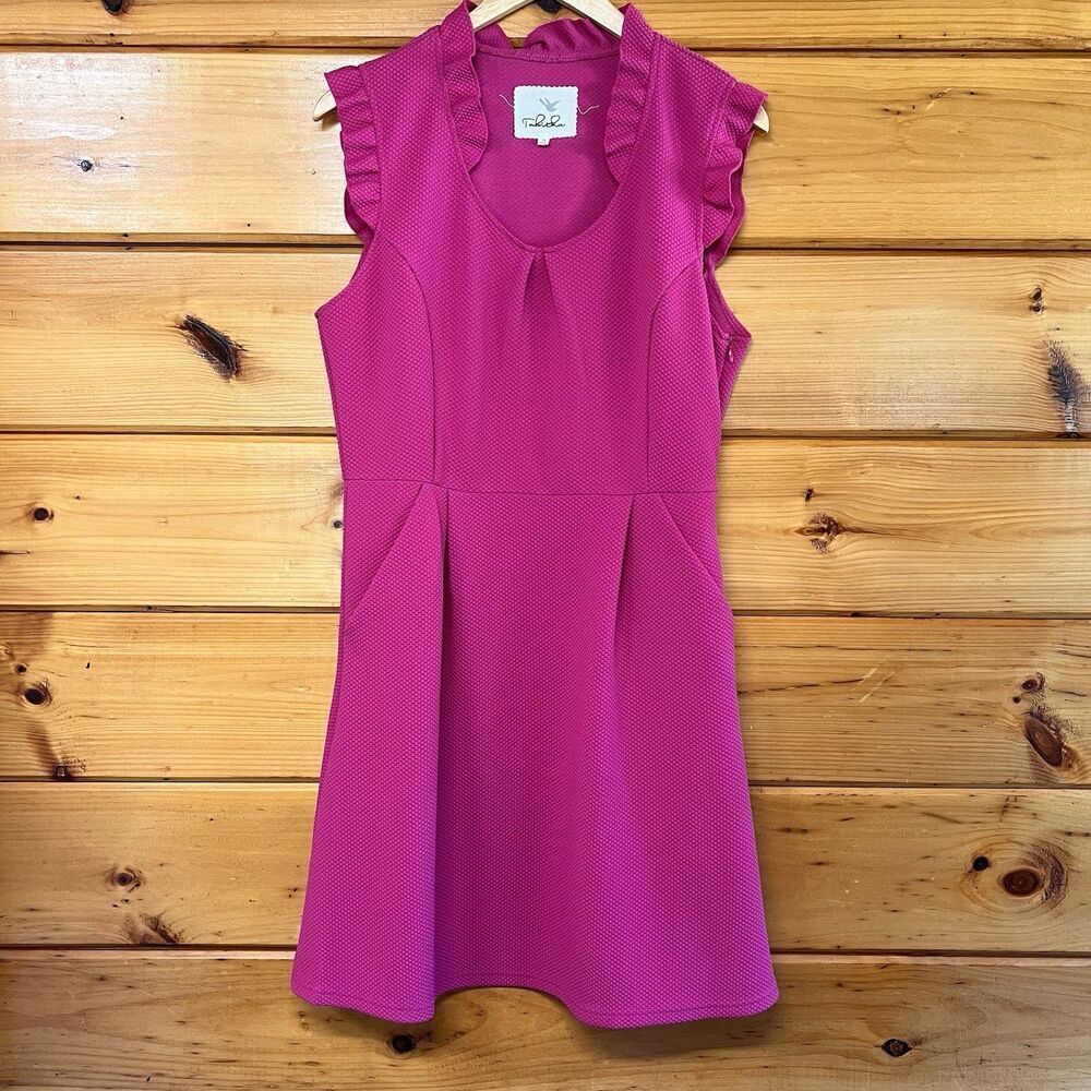 Anthropology Tabitha Women A-Line Dress Ruffled Casual Berry Pink Sleeveless  12